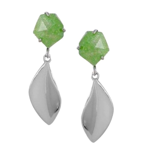 KATE SPADE • Silver Floral Facet Green Stone Drop Earrings - Picture 1 of 3